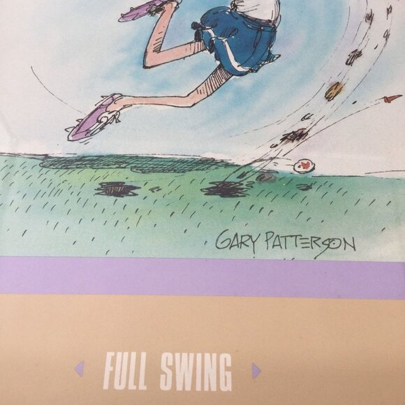 80s funny Gary Patterson print in wood framed clock Full Swing animated lady gol - Picture 5 of 7